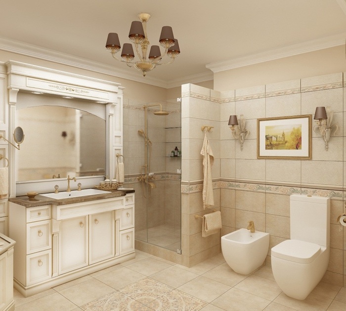 При выборе цветовой гаммы в ванную комнату следует учитывать, что чем меньше помещение, тем светлее должен быть интерьер.
