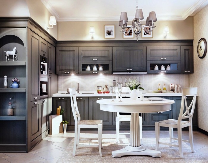 Серый кухонный гарнитур - прекрасно дополнит современную кухню.