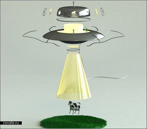 Инопланетная лампа-похитительница коров. Alien Abduction Lamp от дизайнера Лассе Кляйна (Lasse Klein)
