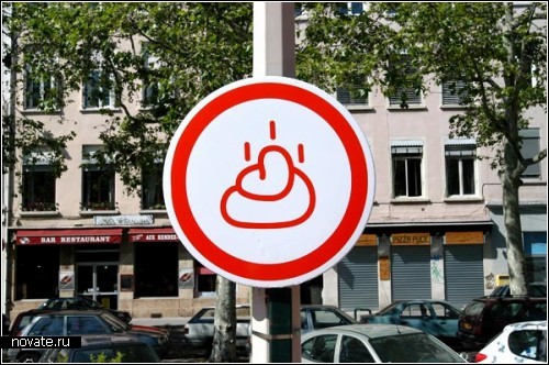Ненастоящие дорожные пиктограммы на улицах французского Лиона