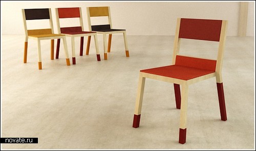 Разноцветные стулья из разных материалов