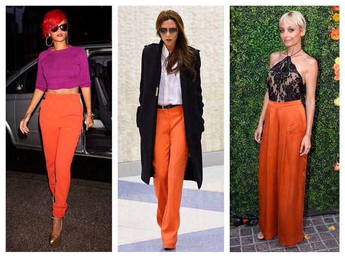 Оранжевые брюки для ярких девушек