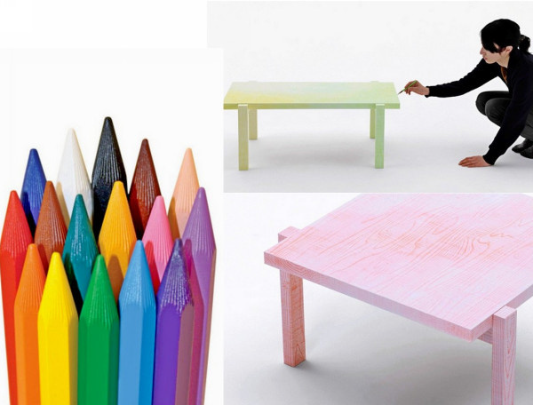 Столы, раскрашенные карандашами. Коллекция арт-мебели от Nendo