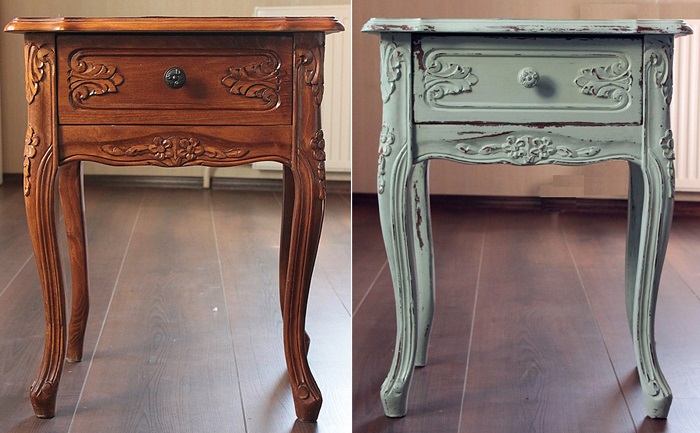 Прикроватный столик до и после реставрации. / Фото: gidpokraske.ru