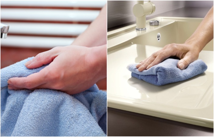 Нельзя вытирать одним полотенцем и столешницу, и руки