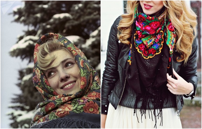 Сейчас платок носят не только на голове, но и используют в качестве шарфа
