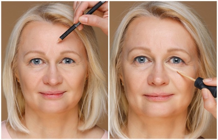 Антивозрастной макияж предполагает использования консилера для маскировки морщин