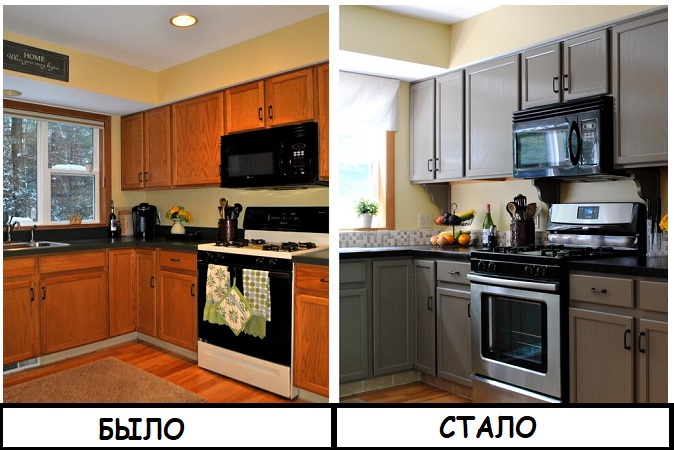 Кухонный гарнитур до и после покраски. / Фото: vestnikao.ru