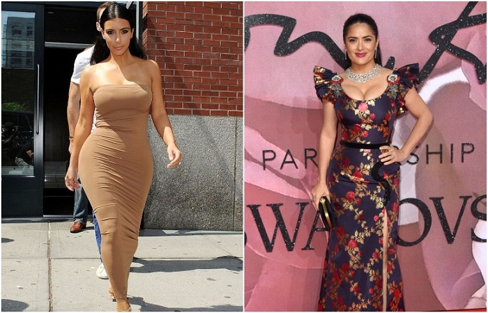 Ким Кардашьян и Сальма Хайек в обтягивающих платьях