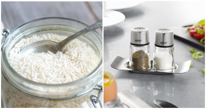 Рис поможет избежать образования комков в соли и перце