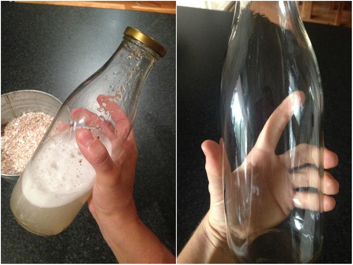 Стеклянная бутылка станет чистой после пилинга яичной скорлупой. / Фото: smekalo4ka.ru