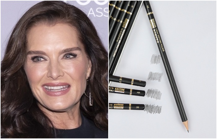 Брук подводит брови эскизными карандашами