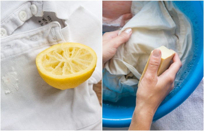 Отбеливать вещи можно как лимонным соком, так и хозяйственным мылом