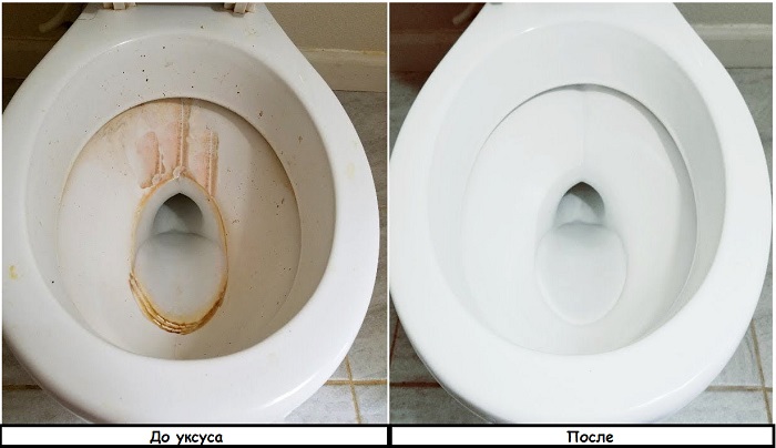 Унитаз до и после использования уксуса. / Фото: stolyar-26.ru