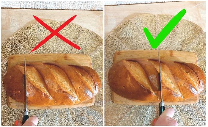 Хлеб нужно разрезать посередине. / Изображение: дзен-канал technotion
