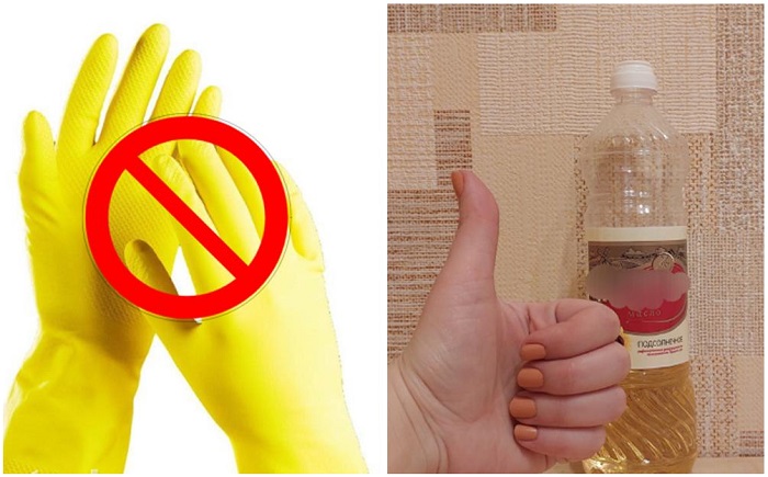 Вместо перчаток смазывайте руки растительным маслом. / Изображение: дзен-канал technotion