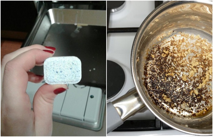 Почистите кастрюлю таблеткой для посудомойки