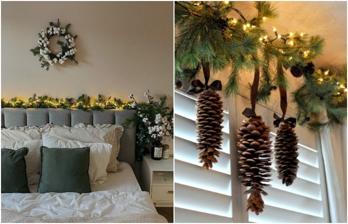 Положите гирлянду в изголовье или повесьте над окном