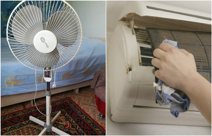 Лопасти вентилятор и фильтр кондиционера нужно протирать от пыли