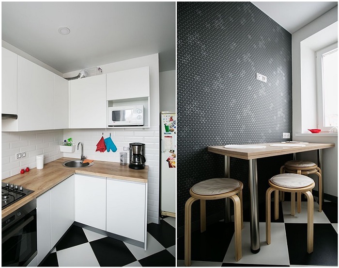 В кухне с глянцевым гарнитуром нужны матовые стены. / Фото: remont-volot.ru
