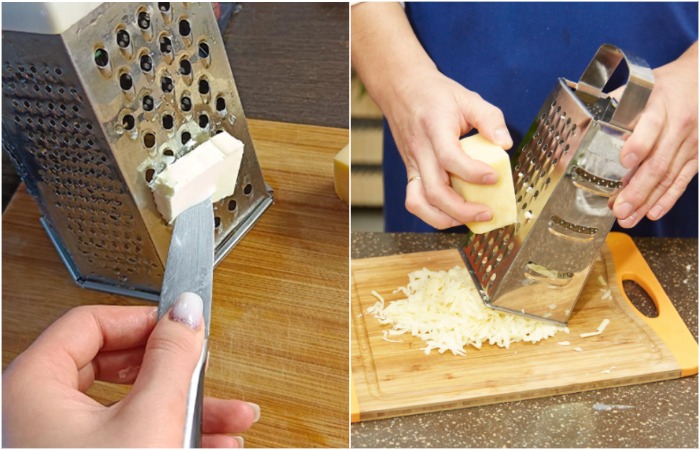 Сначала смажьте терку маслом, а затем натрите сыр
