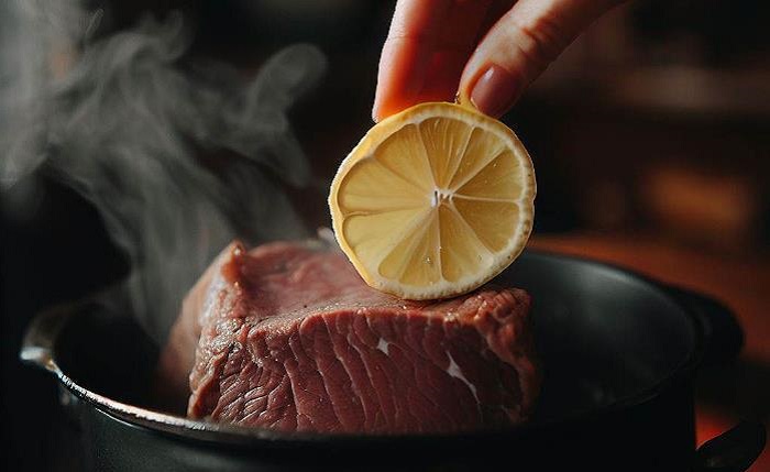 Добавьте в кастрюлю с мясом лимон. / Изображение: дзен-канал technotion