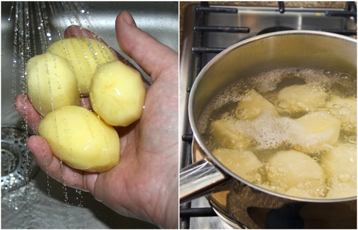 Охладите картофель водой из-под крана, а затем положите в кипяток