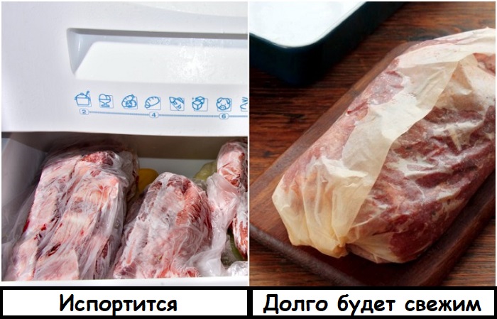 Мясо нужно вытащить из пакета, промыть, обсушить и завернуть в пергамент, чтобы не задохнулось