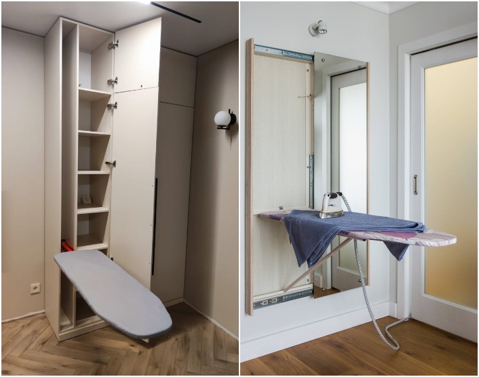 Гладильную доску можно убрать в шкаф или за зеркало