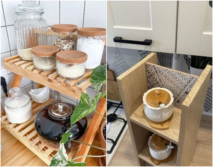 На этажерке удобно хранить и продукты, и посуду На этажерке удобно хранить и продукты, и посуду