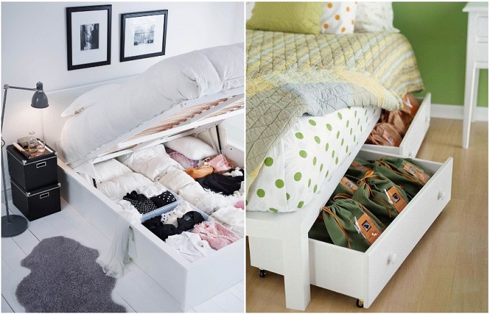 Хранение можно организовать как под кроватью, так и внутри нее. / Фото: novochag.ru