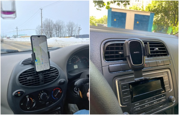 Автомобильный держатель позволяет удобно расположить смартфон