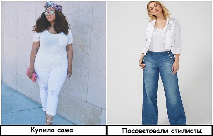 Белые узкие джинсы подчеркивают недостатки