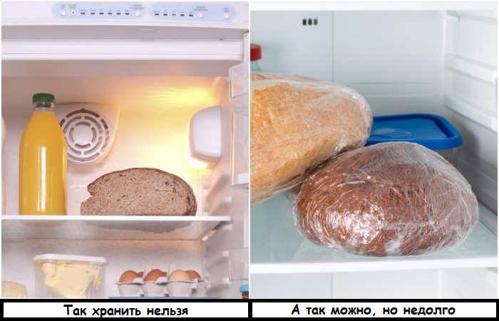 В холодильнике можно хранить только запакованный хлеб