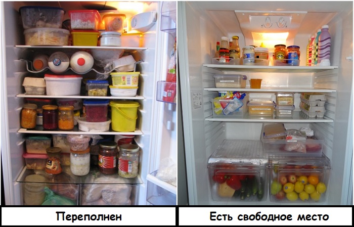 В холодильнике должно оставаться свободное пространство