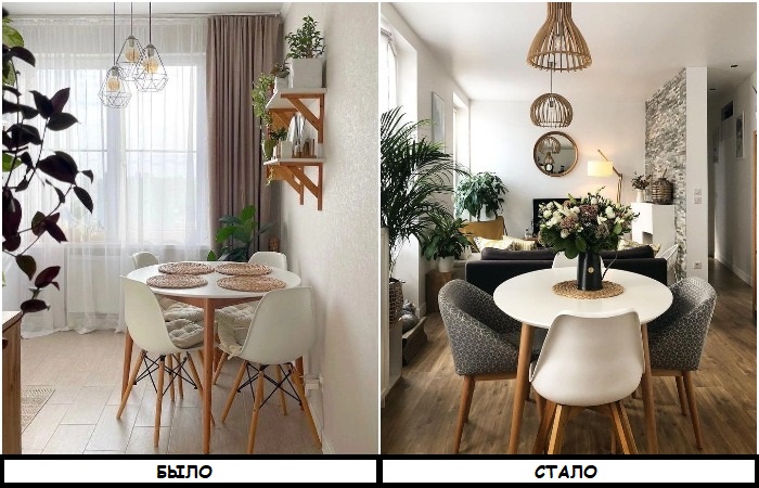 Переместите обеденную зону из кухни в гостиную