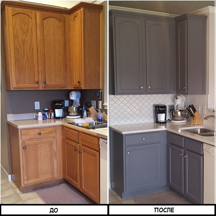 Кухонные шкафчики до и после перекраски. / Фото: proreiling.ru