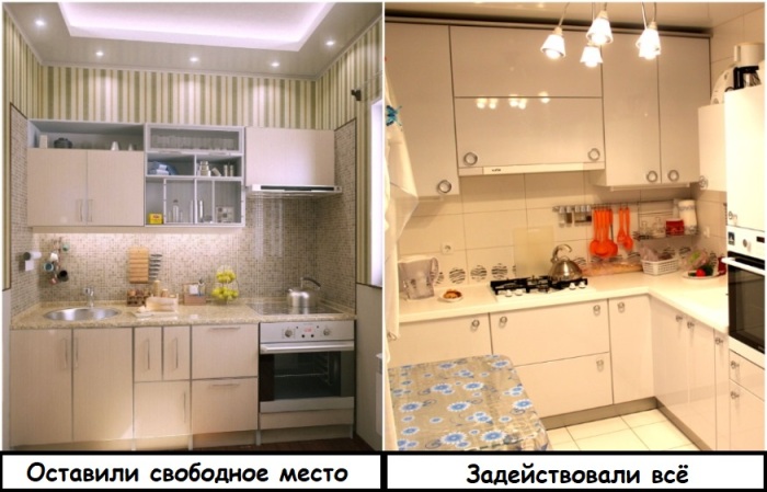 Кухонный гарнитур под потолок позволяет задействовать все полезное пространство