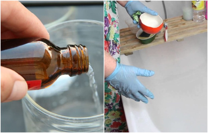 Налейте нашатырь в стакан с водой и замочите ванну