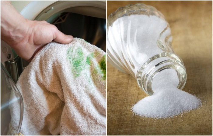 Соль убирает пятна от зелени