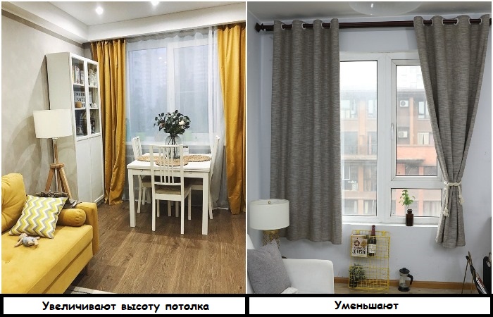 Короткие шторы не смогут создать иллюзию высокого потолка