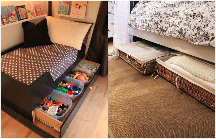 Хранить вещи можно в ящиках ил корзинах