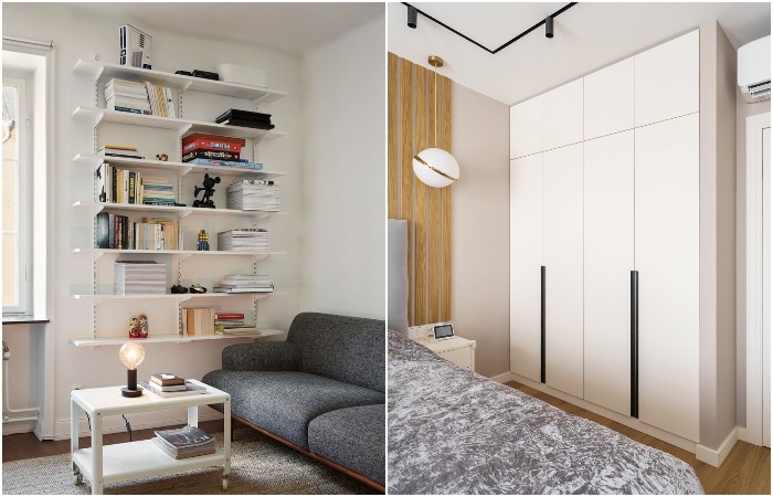 Повесьте полки или установите шкаф под потолок