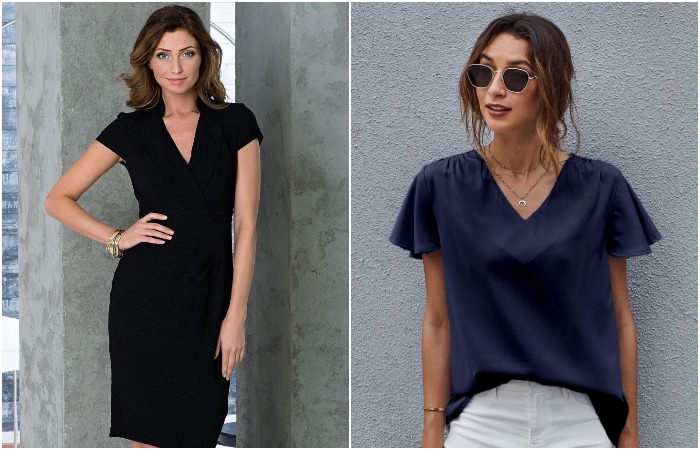 Выбирайте платье или блузу с V-образным вырезом