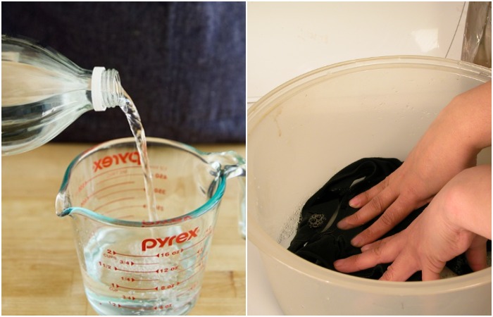 Отмерьте нужное количество уксуса и добавьте в таз с водой