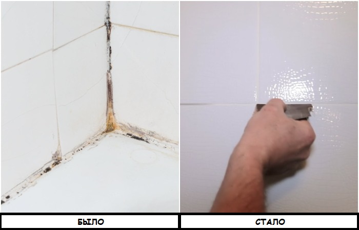 Плитка до и после обновления затирки Плитка до и после обновления затирки