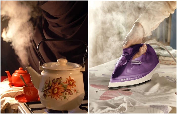 Вместо пароочистителя можно использовать утюг или кипящий чайник