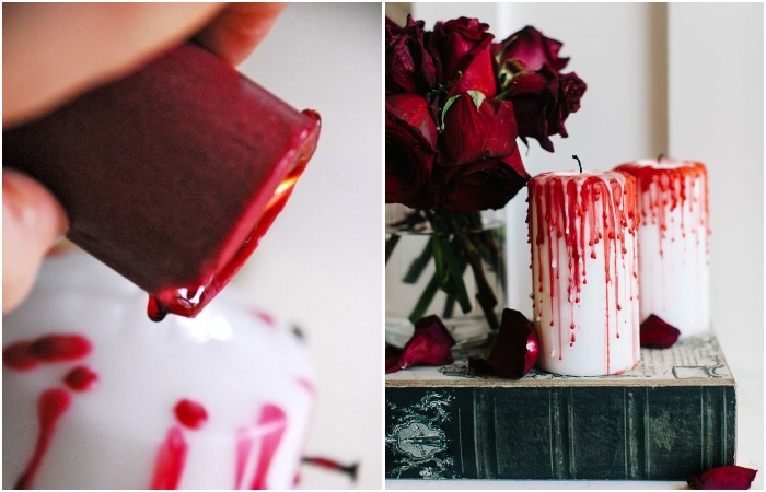 Накапайте на свечу красный воском