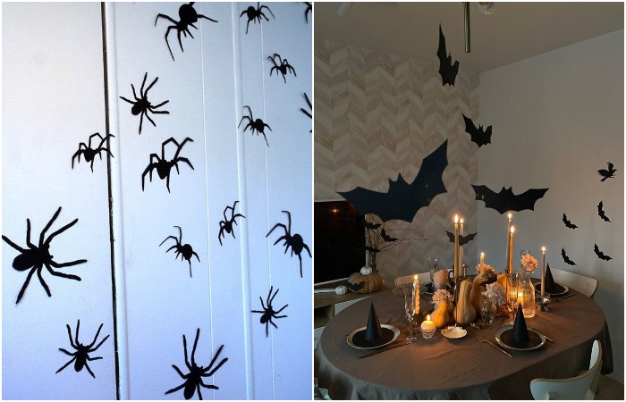 Приклейте пауков или летучих мышей