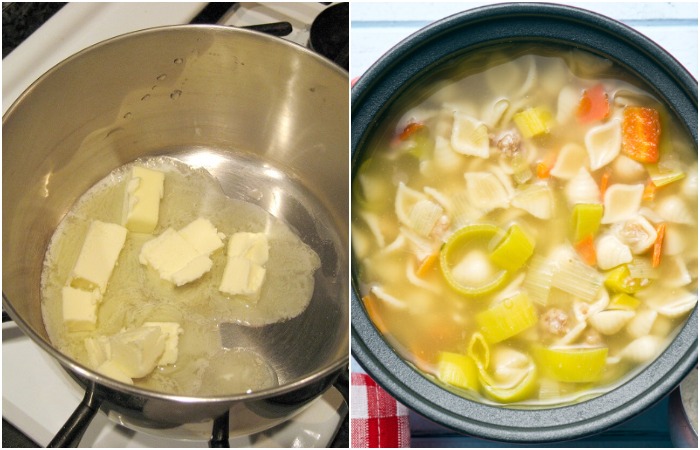 Растопите сливочное масло и добавьте его в суп